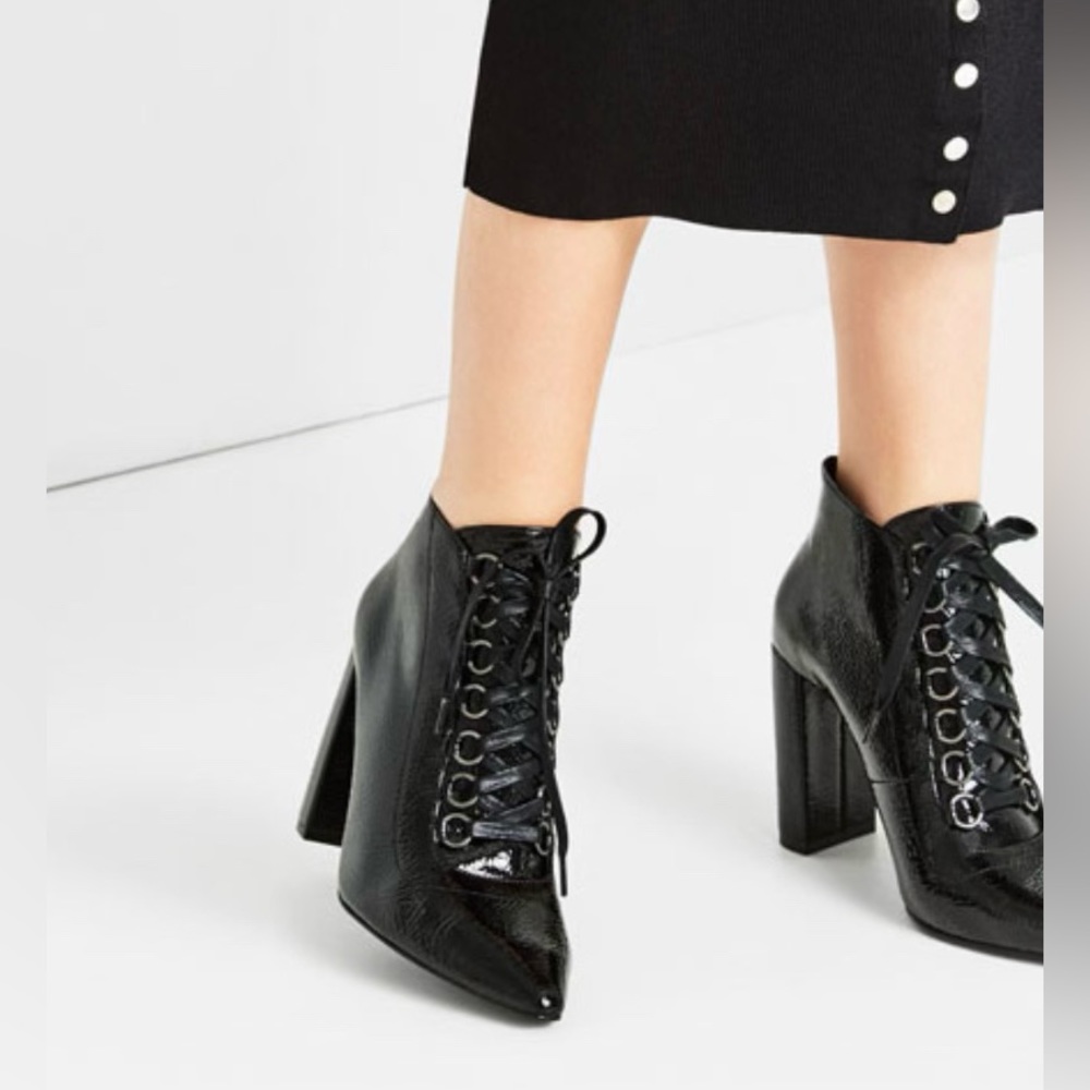 ZARA lace up black ankle boots